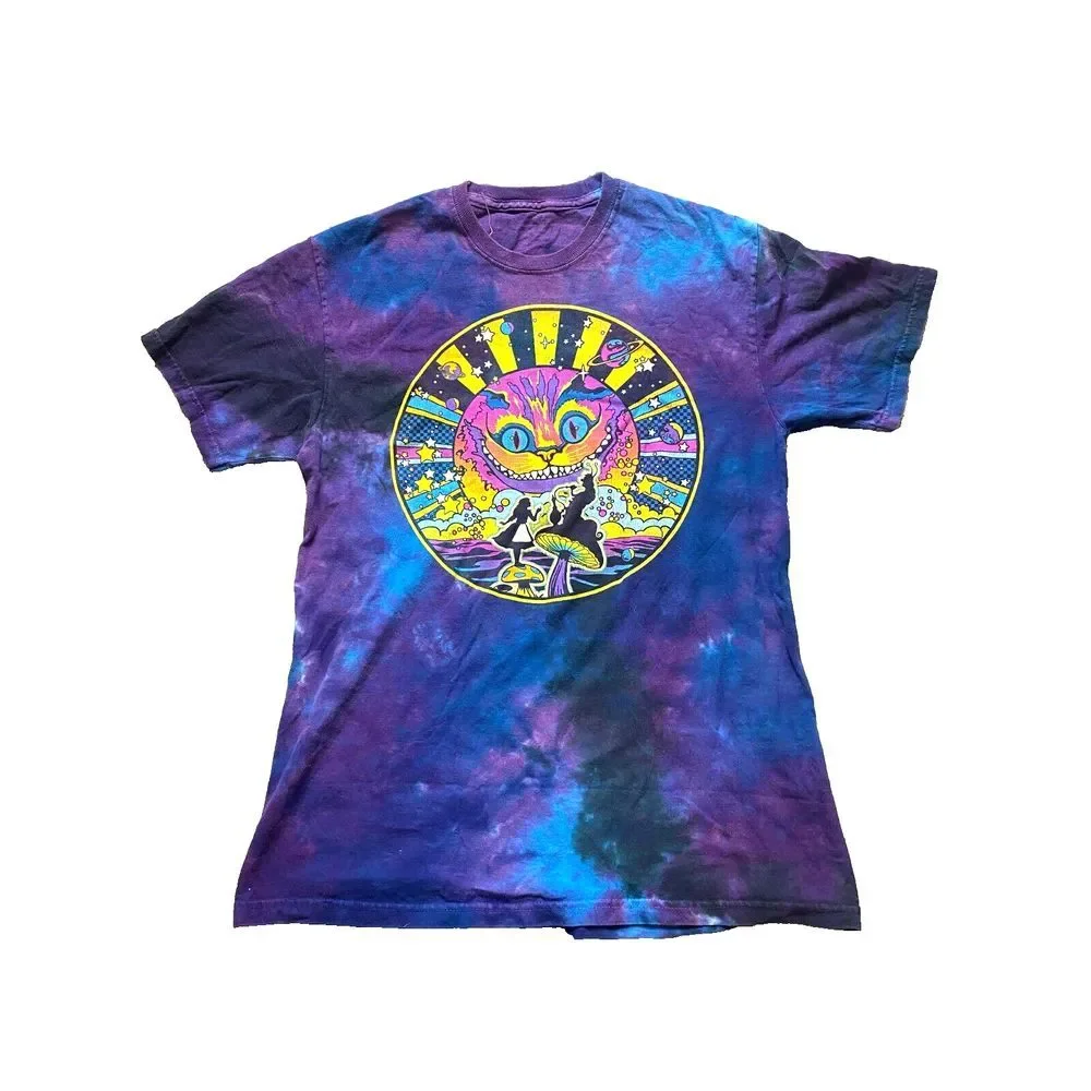 Alice in Wonderland Shirt Adult Small Purple Blue Cheshire Cat Silhouette Mens